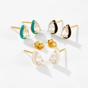 New BEA BONGIASCA Full Spectrum Squiggle-design 9ct yellow gold enamel earrings